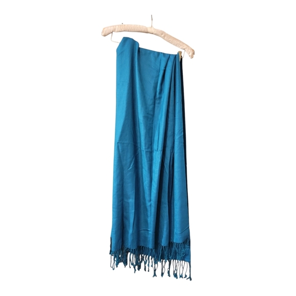 pashmina Accessories - Pashmina cashmere & silk teal scarf fringe luxury